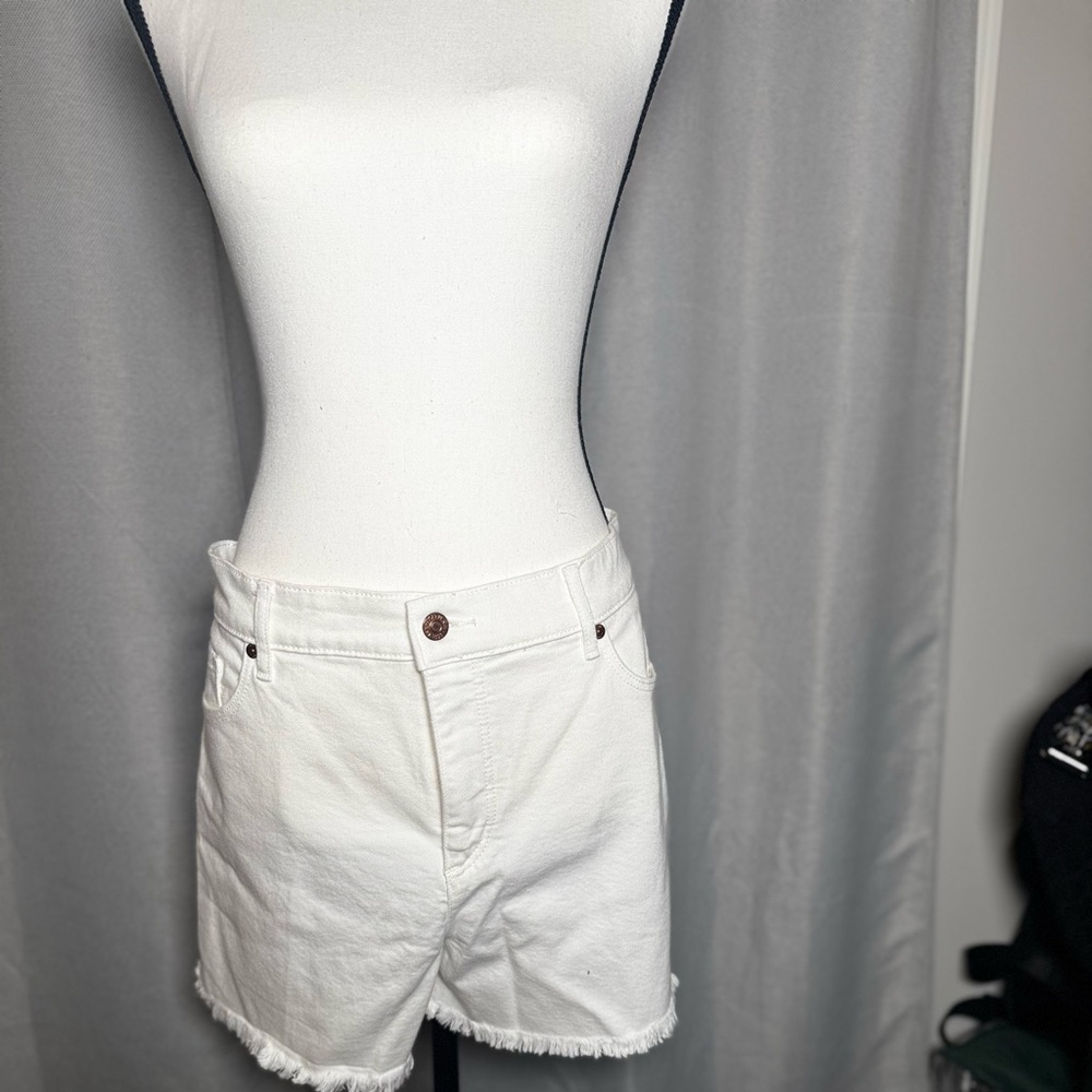 LOFT White High-Rise Frayed Hem Denim Shorts